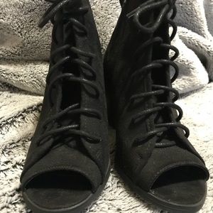 These black lace up booties